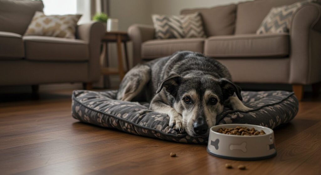 ドックフードを残す犬