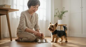 ドックフードやわかを食べたい老犬ヨークシャーテリア
