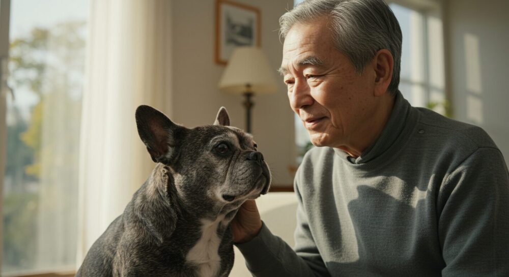 老犬を心配する飼主