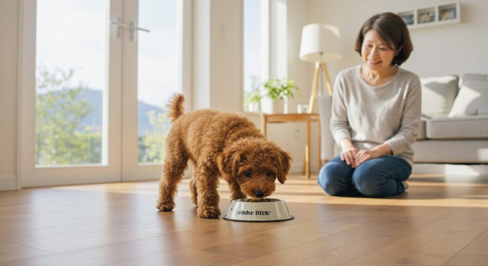シニア用ドックフードを食べる老犬